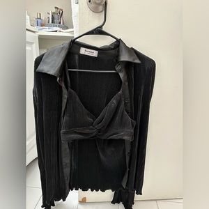 Black dress shirt with matching bralette